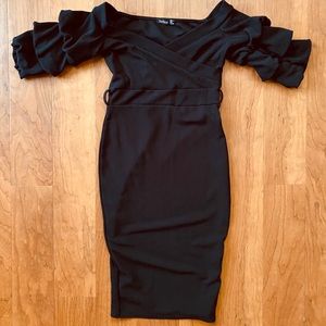 Boohoo ruffle sleeve midi dress